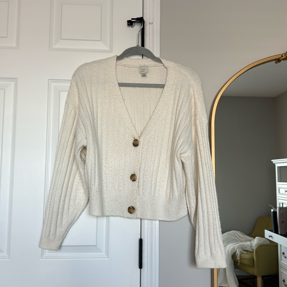 Cream v-neck button sweater
